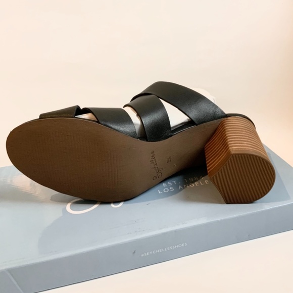 Seychelles Embellishment Black Leather Heeled Mules Block heel Open Toe Sandals - Picture 9 of 11